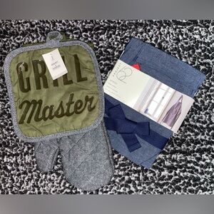 Grill Master Oven Mitt and Apron Set - Green and Blue